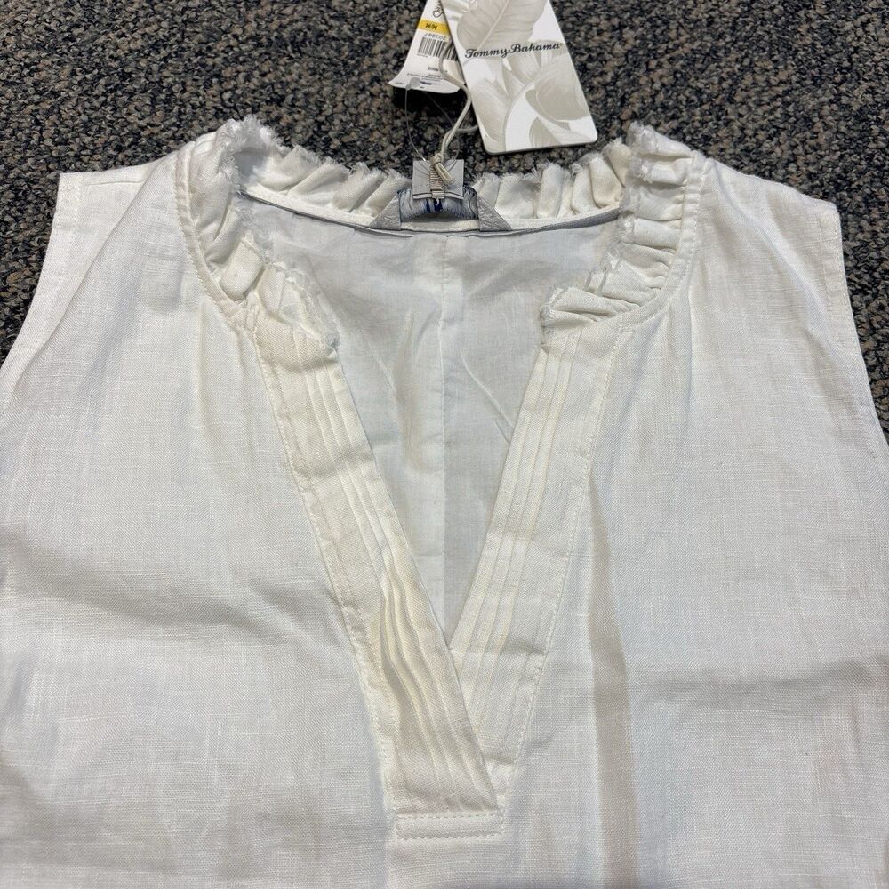 Tommy Bahama Two Palms Double Ruffle Dress Linen In White New Size Medium - Picture 7 of 8
